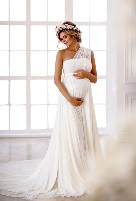 White Long Trail Maternity Gown