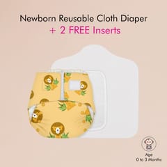Snugkins -Newborn Bliss - Reusable,Waterproof & Washable Cloth Diapers for Newborn babies, Contains 1 Diaper, 1 Wet-Free Organic Cotton Pad & 1 Booster Pad - Fits 2.5kg - 7kg - Lion Hearted
