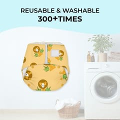 Snugkins -Newborn Bliss - Reusable,Waterproof & Washable Cloth Diapers for Newborn babies, Contains 1 Diaper, 1 Wet-Free Organic Cotton Pad & 1 Booster Pad - Fits 2.5kg - 7kg - Lion Hearted