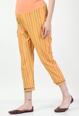 Mometernity Cotton Striped Maternity & Nursing Kurta & Pant set of 2 Pcs - Mustard