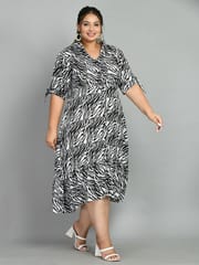 Mometernity Rayon Zebra Print Maternity & Nursing Shirt Midi Dress Set of 01- White & Black