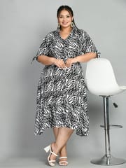 Mometernity Rayon Zebra Print Maternity & Nursing Shirt Midi Dress Set of 01- White & Black