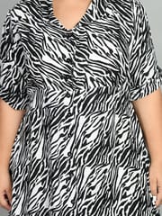 Mometernity Rayon Zebra Print Maternity & Nursing Shirt Midi Dress Set of 01- White & Black