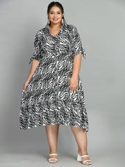Mometernity Rayon Zebra Print Maternity & Nursing Shirt Midi Dress Set of 01- White & Black