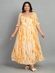 Mometernity Rayon Shibori Print Maternity & Nursing Off Shoulder Maxi  Dress Set of 01- Yellow