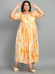 Mometernity Rayon Shibori Print Maternity & Nursing Off Shoulder Maxi  Dress Set of 01- Yellow