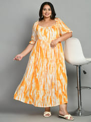 Mometernity Rayon Shibori Print Maternity & Nursing Off Shoulder Maxi  Dress Set of 01- Yellow