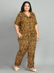 Mometernity Rayon Leopard Print Maternity & Nursing  Nightsuit Set of 02 - Brown & Black