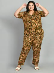 Mometernity Rayon Leopard Print Maternity & Nursing  Nightsuit Set of 02 - Brown & Black