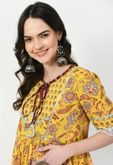 Mometernity Cotton Floral Printed Maternity & Nursing Kurta & Pant set of 2 pcs  - Yellow