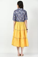 Mometernity Cotton Lurex Maternity & Nursing Midi Dress & Ikat Print Jacket set of 2 pcs - Yellow