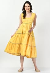 Mometernity Cotton Lurex Maternity & Nursing Midi Dress & Ikat Print Jacket set of 2 pcs - Yellow
