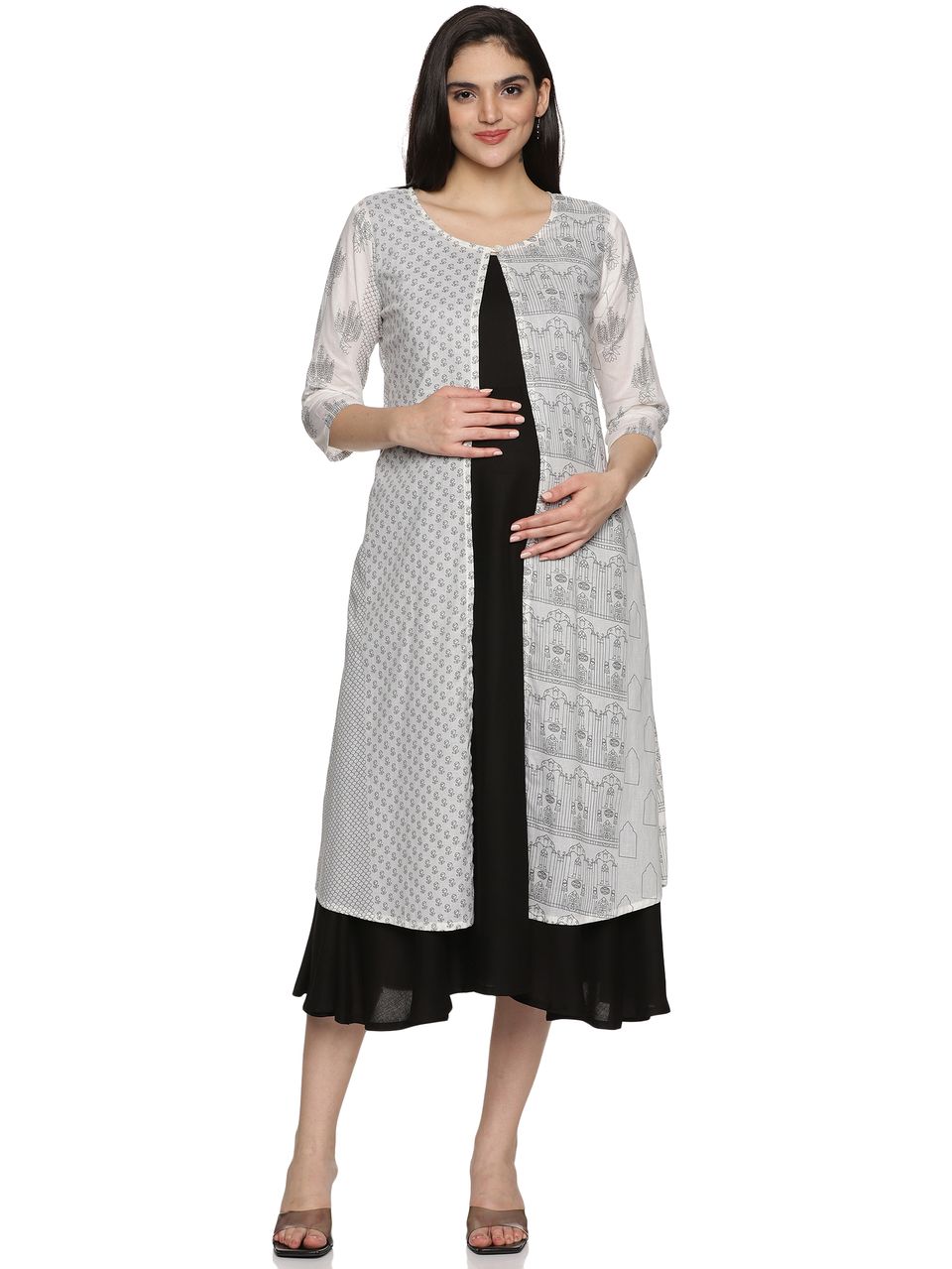 Charismomic Snowflair printed jacket maternity and nursing dress