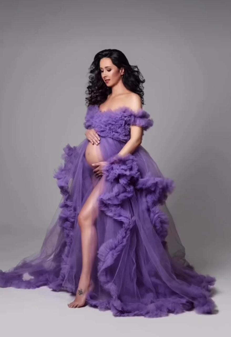 Gorgeous Lavender Tulle Maternity Photoshoot Dress/Tulle Maternity Robe/ Pregnancy Photoshoot Dress/ Maternity Dress/ Maternity Photoshoot