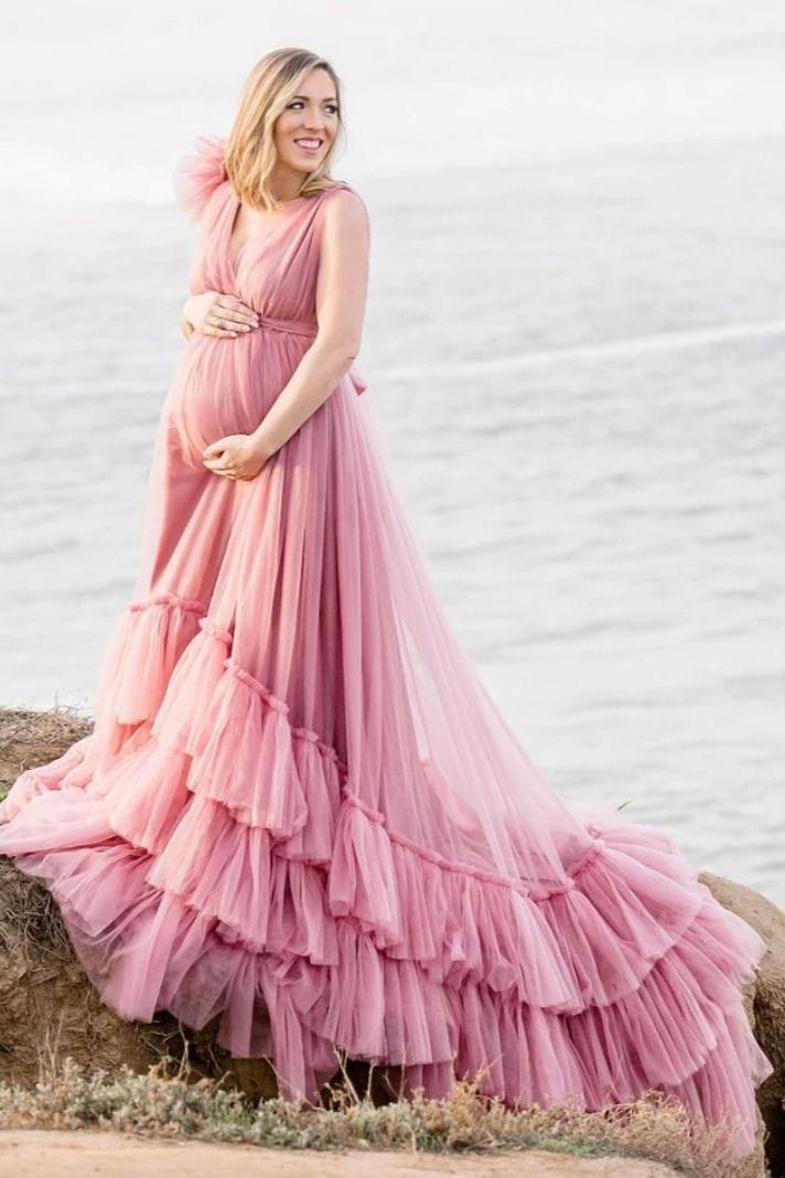 Ruffle Maternity Photoshoot Dress