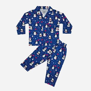 Snugkins Full Sleeves Baby Penguin Printed Pajamas | Night Suit | Sleep Wear for Baby/Kids | Boys and Girls | Fits 6-12 Months | Navy Blue