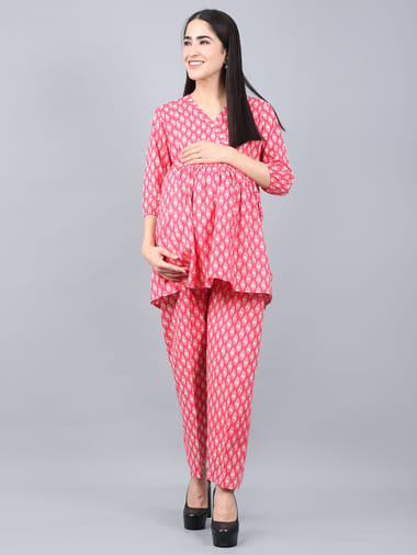 Pregnancy and Nursing Nightdress 1055n Light Gray Melange Pink