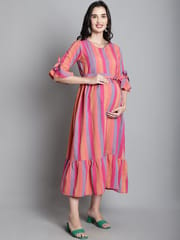 Moms Maternity Sustainable Cotton Pink Striped Maternity Maxi Dress