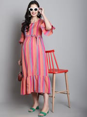 Moms Maternity Sustainable Cotton Pink Striped Maternity Maxi Dress