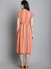 Moms Maternity Sustainable Cotton Orange Striped Maternity Midi Dress