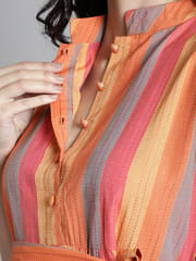 Moms Maternity Sustainable Cotton Orange Striped Maternity Midi Dress