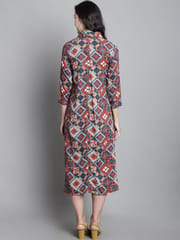 Moms Maternity Geomatric Print Rayon Shirt Collar Maternity Midi Dress