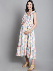 Moms Maternity Motifs Print Rayon Maxi Maternity Dress