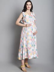 Moms Maternity Motifs Print Rayon Maxi Maternity Dress