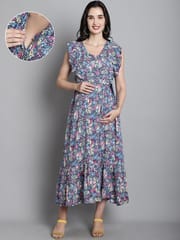 Moms Maternity Floral Print Rayon Maxi Maternity Dress