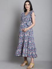 Moms Maternity Floral Print Rayon Maxi Maternity Dress