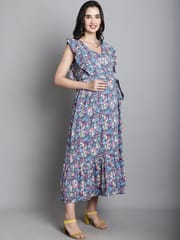 Moms Maternity Floral Print Rayon Maxi Maternity Dress