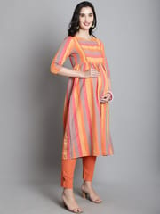 Moms Maternity Women's Cotton Sustainable Orange Kurta with Palazzo Maternity Sets