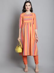 Moms Maternity Women's Cotton Sustainable Orange Kurta with Palazzo Maternity Sets