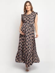Moms Maternity Women's Maternity Rayon Geometric Print Black Maxi Dress