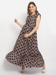 Moms Maternity Women's Maternity Rayon Geometric Print Black Maxi Dress