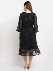 Moms Maternity Women's Maternity Georgette Polka Dot Print Black Midi Dress