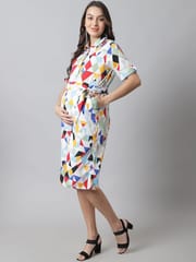 Moms Maternity Women's Maternity Crepe Midi Shirt Dress
