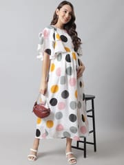 Moms Maternity Women's Maternity Georgette White Polka Print Maxi Dress