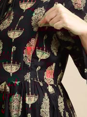 Moms Maternity Women's Maternity Rayon Black Umbrella Print Midi Dress