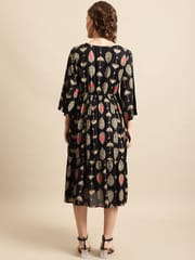 Moms Maternity Women's Maternity Rayon Black Umbrella Print Midi Dress