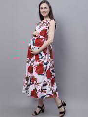 Moms Maternity Women's Maternity Crepe Floral Print White Maxi Dress
