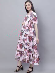 Moms Maternity Women's Maternity Crepe Floral Print White Maxi Dress