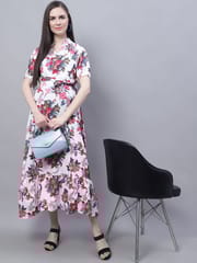 Moms Maternity Women's Maternity Crepe Floral Print White Maxi Dress