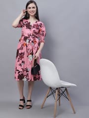 Moms Maternity Women's Maternity Crepe Floral Print Dark Pink Midi Dress