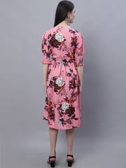 Moms Maternity Women's Maternity Crepe Floral Print Dark Pink Midi Dress