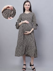 Moms Maternity Women's Maternity Crepe Leopard  Midi Dress
