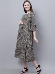 Moms Maternity Women's Maternity Crepe Leopard  Midi Dress