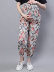 Moms Maternity Women's Maternity Crepe Geometric Print Off White Smoking Trouser