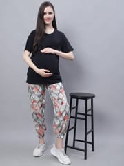 Moms Maternity Women's Maternity Crepe Geometric Print Off White Smoking Trouser