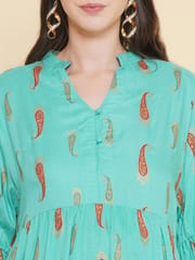 Mine4Nine Women's Green Color Shirt Collar Maternity & Nursing Kurta Set